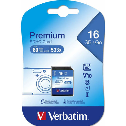 SD Memory Card Verbatim PREMIUM SDHC C10/U1 16 GB, Verbatim, Computing, Data storage, sd-memory-card-verbatim-premium-sdhc-c10-u1-16-gb, Brand_Verbatim, category-reference-2609, category-reference-2803, category-reference-2813, category-reference-t-19685, category-reference-t-19909, category-reference-t-21355, category-reference-t-25632, computers / components, Condition_NEW, Price_20 - 50, Teleworking, RiotNook