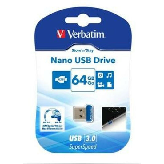 USB stick Verbatim Store 'n' Stay NANO Blue Black 64 GB, Verbatim, Computing, Data storage, usb-stick-verbatim-store-n-stay-nano-blue-black-64-gb, Brand_Verbatim, category-reference-2609, category-reference-2803, category-reference-2817, category-reference-t-19685, category-reference-t-19909, category-reference-t-21355, computers / components, Condition_NEW, office, Price_20 - 50, Teleworking, RiotNook