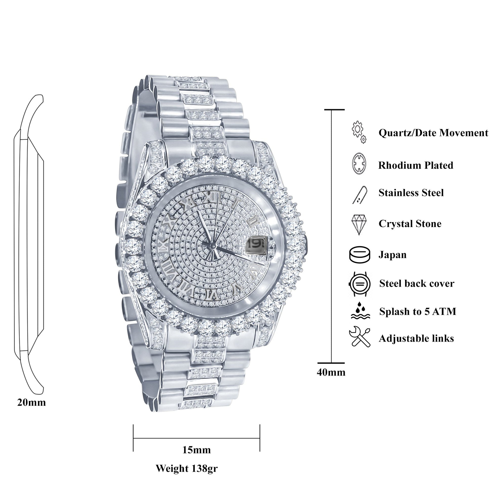 Forte Steel CZ Watch | 530301, Lilac Quartz, Watches, forte-steel-cz-watch-581111-331920378, category-reference-2994, hip hop steel watch, iced out steel watch, stainless steel watches, RiotNook