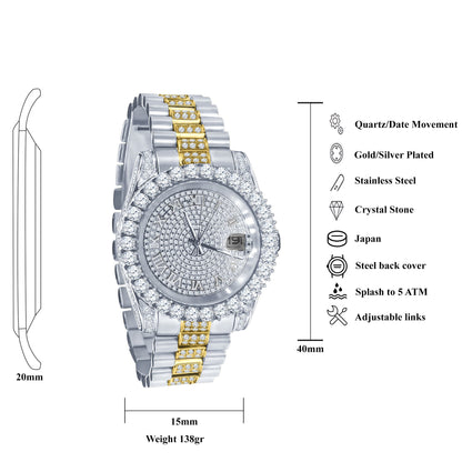 Forte Steel CZ Watch | 530301, Lilac Quartz, Watches, forte-steel-cz-watch-581111-331920378, category-reference-2994, hip hop steel watch, iced out steel watch, stainless steel watches, RiotNook