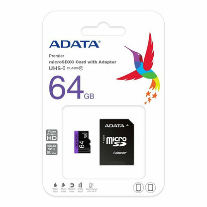 Micro SD Memory Card with Adaptor Adata CLASS10 64 GB, Adata, Computing, Data storage, micro-sd-memory-card-with-adaptor-adata-class10-64-gb, Brand_Adata, category-reference-2609, category-reference-2803, category-reference-2813, category-reference-t-19685, category-reference-t-19909, category-reference-t-21355, category-reference-t-25632, computers / components, Condition_NEW, ferretería, Price_20 - 50, RiotNook