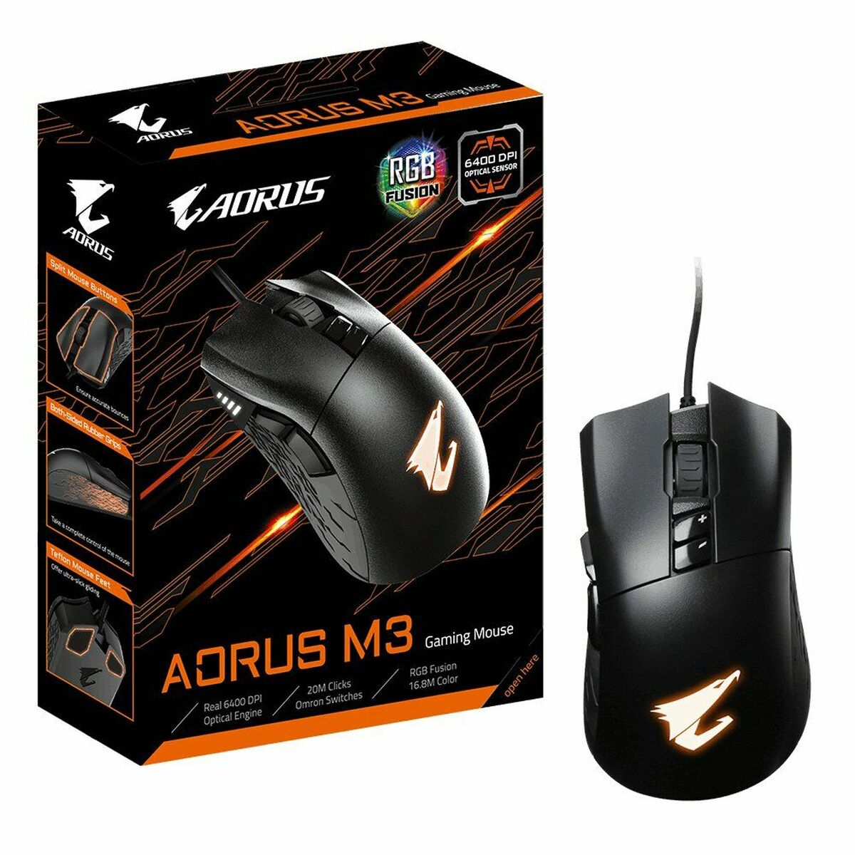 Mouse Gigabyte AORUS M3 6400 DPI Black, Gigabyte, Computing, Accessories, mouse-gigabyte-aorus-m3-6400-dpi-black, Brand_Gigabyte, category-reference-2609, category-reference-2642, category-reference-2656, category-reference-t-19685, category-reference-t-19908, category-reference-t-21353, computers / peripherals, Condition_NEW, office, Price_20 - 50, RiotNook