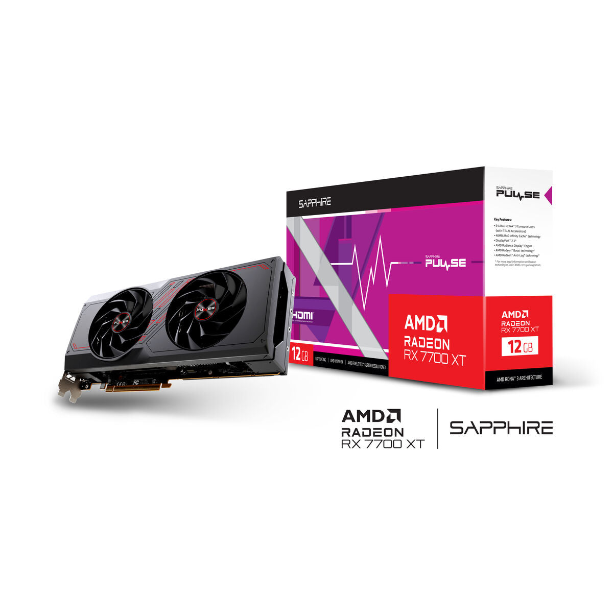 Graphics card Sapphire AMD RADEON RX 7700 XT 12 GB GDDR6, Sapphire, Computing, Components, graphics-card-sapphire-amd-radeon-rx-7700-xt-12-gb-ram-12-gb-gddr6, Brand_Sapphire, category-reference-2609, category-reference-2803, category-reference-2812, category-reference-t-19685, category-reference-t-19912, category-reference-t-21360, computers / components, Condition_NEW, Price_500 - 600, Teleworking, RiotNook