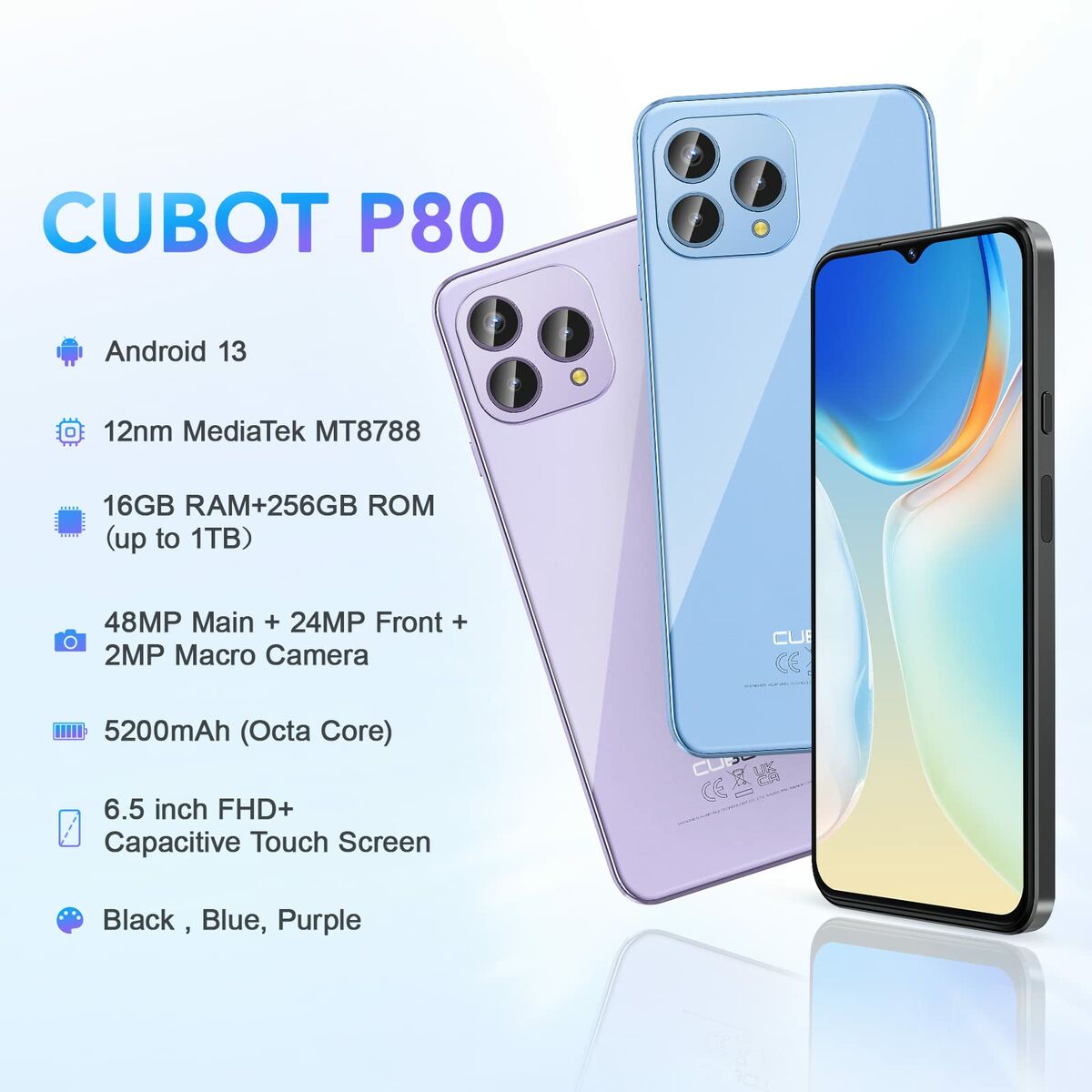 Smartphone Cubot P80 8 GB RAM 6,6" Black 256 GB, Cubot, Electronics, Mobile phones, smartphone-cubot-p80-8-gb-ram-6-6-black-256-gb, :256 GB, Brand_Cubot, category-reference-2609, category-reference-2617, category-reference-2618, category-reference-t-19653, category-reference-t-19894, Condition_NEW, office, Price_100 - 200, telephones & tablets, Teleworking, wifi y bluetooth, RiotNook