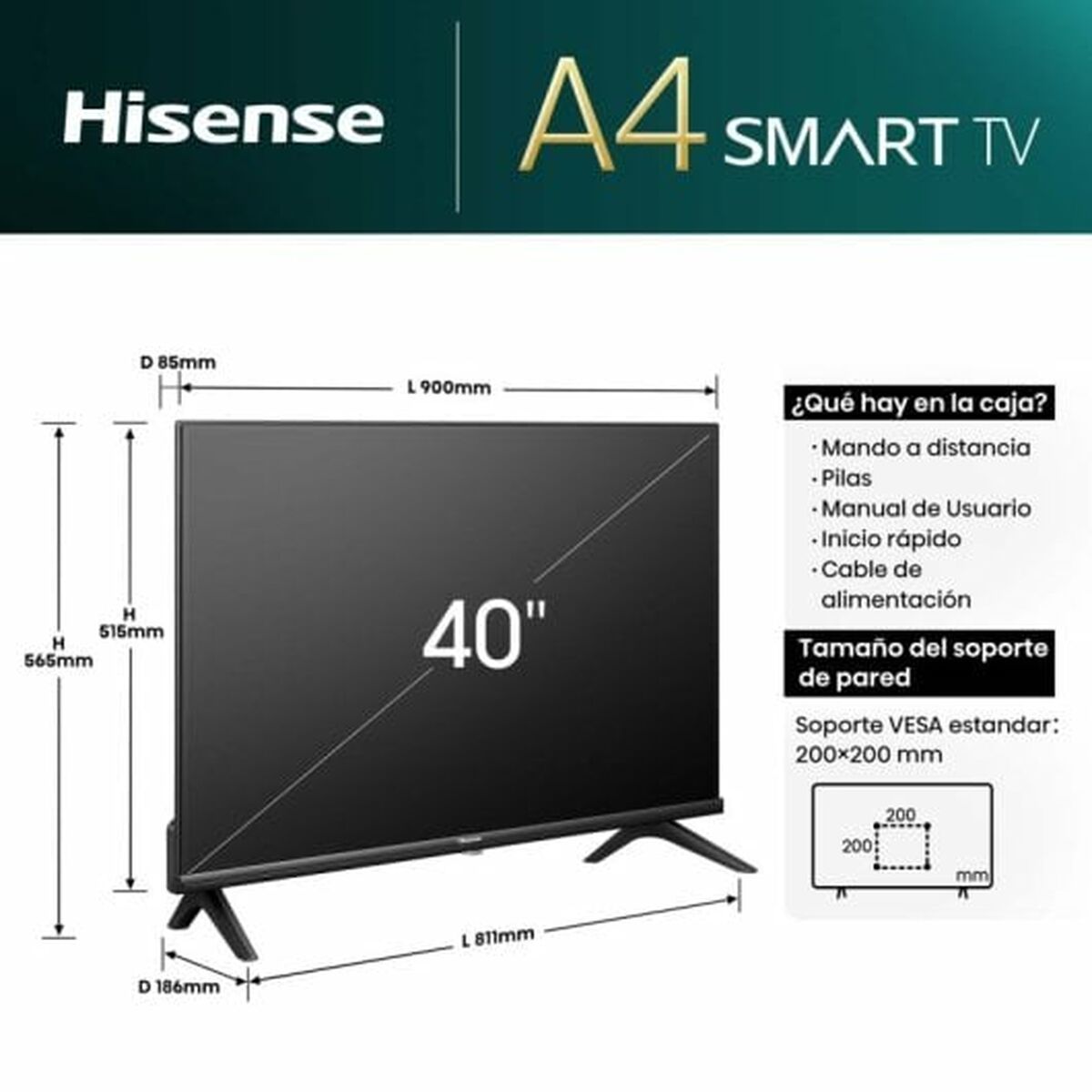 Smart TV Hisense 40A4N 40" Full HD LED D-LED, Hisense, Electronics, TV, Video and home cinema, smart-tv-hisense-40a4n-40-full-hd-led-d-led, Brand_Hisense, category-reference-2609, category-reference-2625, category-reference-2931, category-reference-t-18805, category-reference-t-18827, category-reference-t-19653, cinema and television, Condition_NEW, entertainment, Price_200 - 300, UEFA Euro 2020, RiotNook