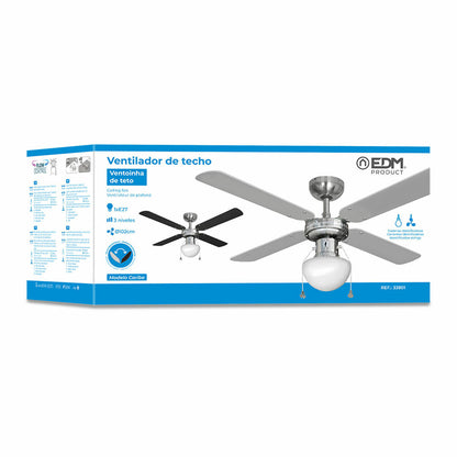 Ceiling Fan with Light EDM 33801 Caribe Silver 50 W, EDM, Lighting, Indoor lighting, ceiling-fan-with-light-edm-33801-caribe-silver-50-w, Brand_EDM, category-reference-2399, category-reference-2450, category-reference-2451, category-reference-t-10333, category-reference-t-10347, category-reference-t-19656, category-reference-t-19657, category-reference-t-21087, category-reference-t-25217, Condition_NEW, ferretería, Price_50 - 100, summer, RiotNook