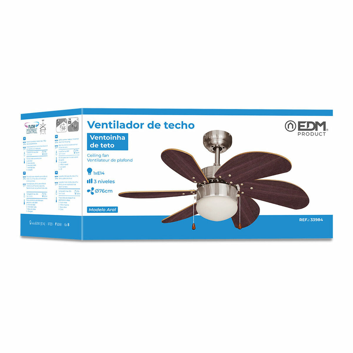 Ceiling Fan with Light EDM 33984 Aral Wengue nickel 50 W, EDM, Lighting, Indoor lighting, ceiling-fan-with-light-edm-33984-aral-wengue-nickel-50-w, Brand_EDM, category-reference-2399, category-reference-2450, category-reference-2451, category-reference-t-10333, category-reference-t-10347, category-reference-t-19657, Condition_NEW, led / lighting, Price_100 - 200, small electric appliances, summer, RiotNook