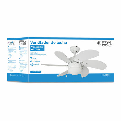 Ceiling Fan with Light EDM 33985 Aral White 50 W, EDM, Lighting, Indoor lighting, ceiling-fan-with-light-edm-33985-aral-white-50-w, Brand_EDM, category-reference-2399, category-reference-2450, category-reference-2451, category-reference-t-10333, category-reference-t-10347, category-reference-t-19657, Condition_NEW, led / lighting, Price_100 - 200, small electric appliances, summer, RiotNook