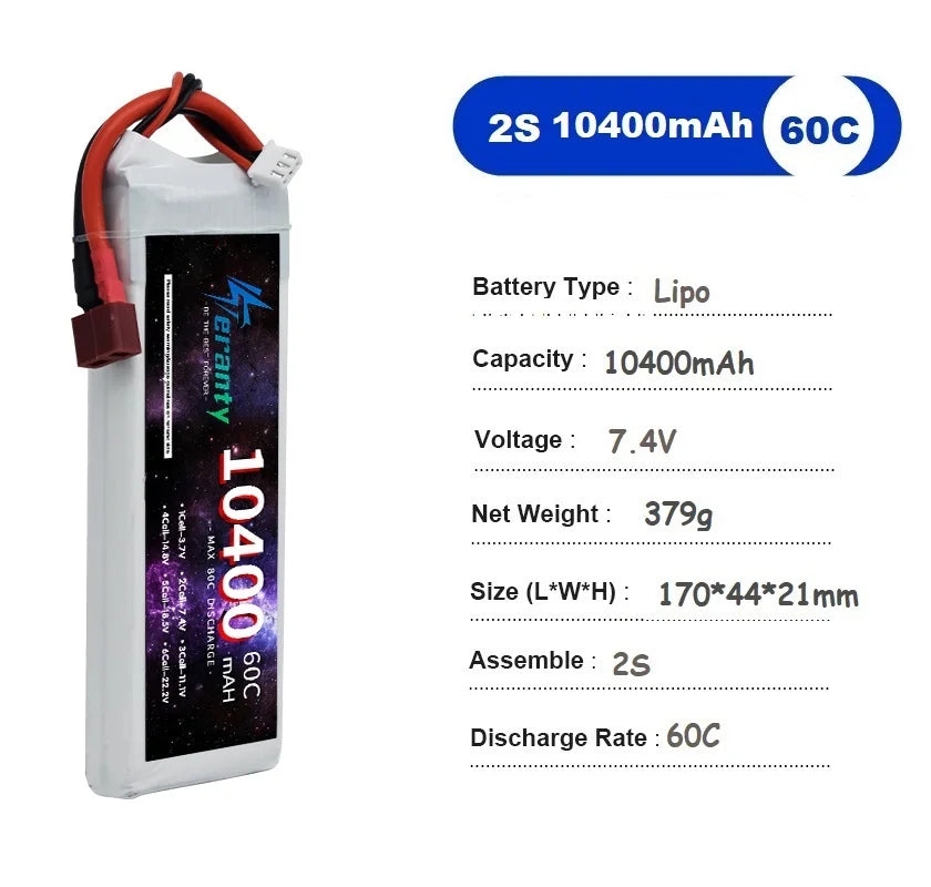 TERANTY 2S 9200mAh 9800mAh 10400mAh 60C 7.4V LiPo Battery with, RiotNook, Other, teranty-2s-9200mah-9800mah-10400mah-60c-7-4v-lipo-battery-with-1494991440, Drones & Accessories, RiotNook