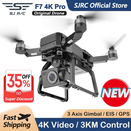 SJRC F7 4K PRO Camera Drone GPS HD 5G WiFi FPV 3KM 3 Axis Gimbal EIS