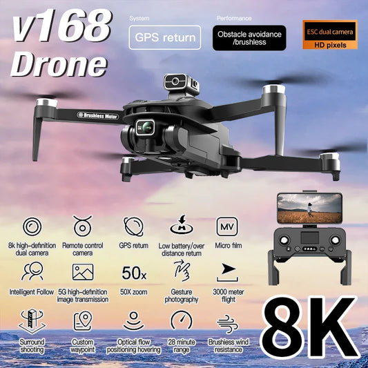 V168 Drone 4k 5G WiFi FPV with Professinal 8K GPS HD camera Wide Angle