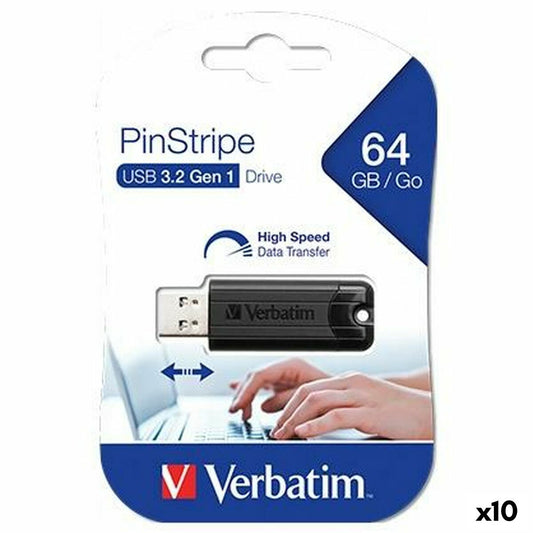 Pendrive Verbatim Pinstripe Black 64 GB (10 Units), Verbatim, Computing, Data storage, pendrive-verbatim-pinstripe-black-64-gb-10-units, Brand_Verbatim, category-reference-2609, category-reference-2803, category-reference-2817, category-reference-t-19685, category-reference-t-19909, category-reference-t-21355, category-reference-t-25636, computers / components, Condition_NEW, office, Price_50 - 100, Teleworking, RiotNook