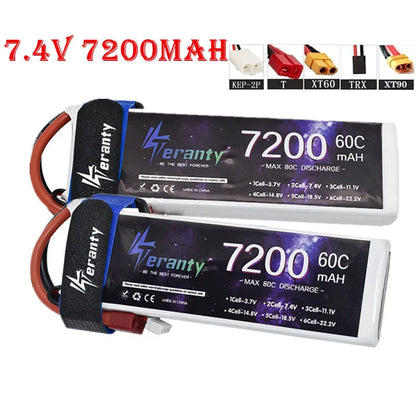 Upgrade 7200MAH 7.4V 60C LiPo Battery 2S With T TRX XT90 Plug For RC, RiotNook, Other, upgrade-7200mah-7-4v-60c-lipo-battery-2s-with-t-trx-xt90-plug-for-rc-22682339, Drones & Accessories, RiotNook