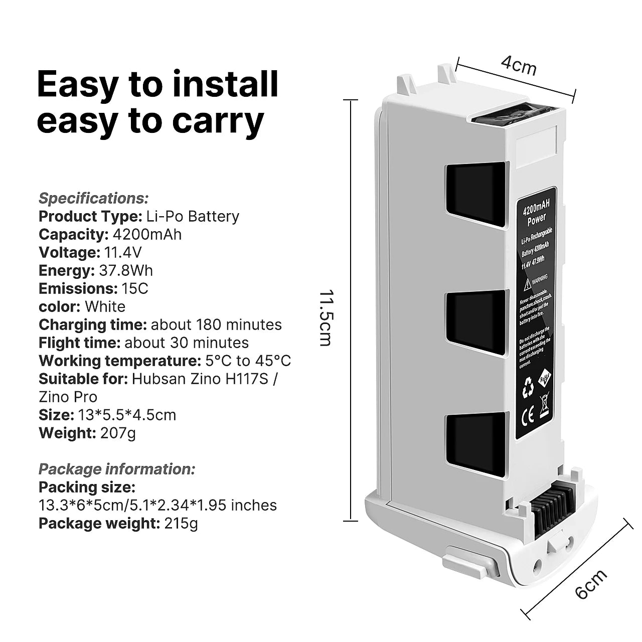 11.4v 4200mAh Battery for Hubsan H117S Zino PRO RC Quadcopter Spare, RiotNook, Other, 11-4v-4200mah-battery-for-hubsan-h117s-zino-pro-rc-quadcopter-spare-1087523295, Drones & Accessories, RiotNook