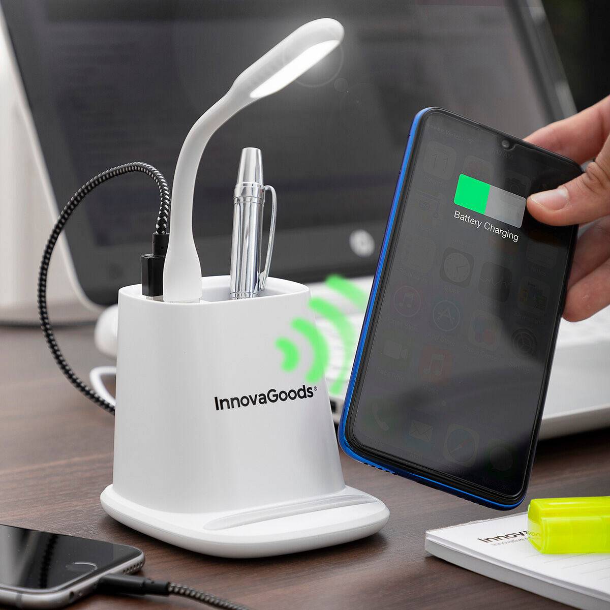 5-in-1 Wireless Charger with Organiser-Stand and USB LED Lamp DesKing InnovaGoods, InnovaGoods, Office and stationery, Office materials, 5-in-1-wireless-charger-with-organiser-stand-and-usb-led-lamp-desking-innovagoods, Brand_InnovaGoods, category-reference-2399, category-reference-2400, category-reference-2421, category-reference-2609, category-reference-2617, category-reference-2621, category-reference-2623, category-reference-2662, category-reference-2682, category-reference-2692, category-reference-2703