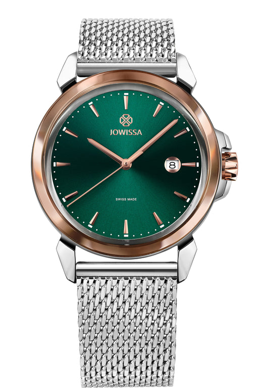 LeWy 3 Swiss Men's Watch J4.467.L, Jowissa, Watches, lewy-3-swiss-mens-watch-j4-467-l-1431008470, 2022, 2023, Calendar, EN Quartz, Flag--Swiss Made, green, label--NEW, LeWy 3, male, Mesh, NOT-InStock-Hamburg, order--469, related--J4.241.L, related--J4.249.L, related--J4.250.L, related--J4.251.L, related--J4.252.L, related--J4.465.L, related--J4.466.L, related--J4.468.L, rose gold, Second Hand, silver, size--42mm, Stainless Steel, Steel, Steel / Rose / Green, Swiss Men's Watch, synced, Time Scale, with cut, 