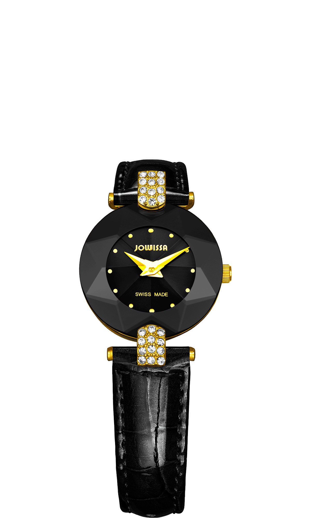 Facet Strass Swiss Ladies Watch J5.007.S, Jowissa, Watches, facet-strass-swiss-ladies-watch-j5-007-s-1643344962, 2016, 2022, : Quartz Movement, black, category-reference-2995, EN Quartz, Facet Strass, female, Genuine Leather, gold, Gold / Black, Leather, NOT-InStock-Hamburg, order--, related--J5.614.S, related--J5.615.S, related--J5.630.M, related--J5.630.S, related--J8.060.M, related--J8.072.M, size--24mm, Stainless Steel, Stones, Swiss Ladies Watch, Time Scale, with cut, Wrist Watch, RiotNook