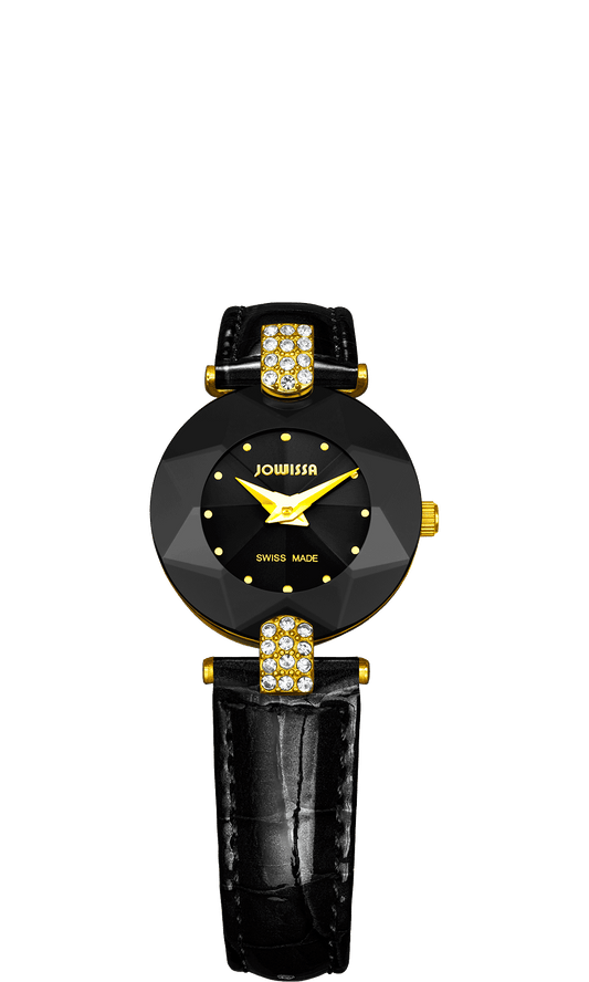 Facet Strass Swiss Ladies Watch J5.007.S, Jowissa, Watches, facet-strass-swiss-ladies-watch-j5-007-s-1643344962, 2016, 2022, : Quartz Movement, black, category-reference-2995, EN Quartz, Facet Strass, female, Genuine Leather, gold, Gold / Black, Leather, NOT-InStock-Hamburg, order--, related--J5.614.S, related--J5.615.S, related--J5.630.M, related--J5.630.S, related--J8.060.M, related--J8.072.M, size--24mm, Stainless Steel, Stones, Swiss Ladies Watch, Time Scale, with cut, Wrist Watch, RiotNook