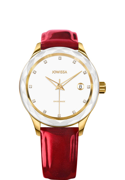 Tiro Swiss Ladies Watch J6.233.M, Jowissa, Watches, tiro-swiss-ladies-watch-j6-233-m-880042933, 2019, 2020, : Quartz Movement, Calendar, category-reference-2995, EN Quartz, female, Flag--Swiss Made, Genuine Leather, gold, Gold / White / Red, Leather, NOT_archived, order--767, red, related--J6.231.M, related--J6.232.M, Second Hand, size--38mm, Stainless Steel, Stones, Swiss Ladies Watch, synced, Time Scale, Tiro, white, with cut, Wrist Watch, RiotNook