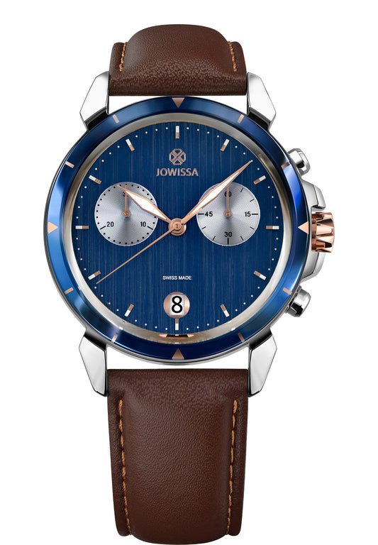LeWy 6 Swiss Men's Watch J7.018.L, Jowissa, Watches, lewy-6-swiss-mens-watch-j7-018-l-311869035, 2018, 2019, 2020, archived, blue, brown, Calendar, Chronograph, EN Quartz, Flag--Swiss Made, Genuine Leather, Leather, LeWy 6, Luminous Hands, male, order--474, related--J4.238.L, related--J7.016.L, related--J7.017.L, related--J7.019.L, related--J7.022.L, related--J7.034.L, related--J7.105.L, Rose / Blue / Brown, rose gold, Scratch resistant, Second Hand, silver, size--42mm, Stainless Steel, Swiss Men's Watch, s