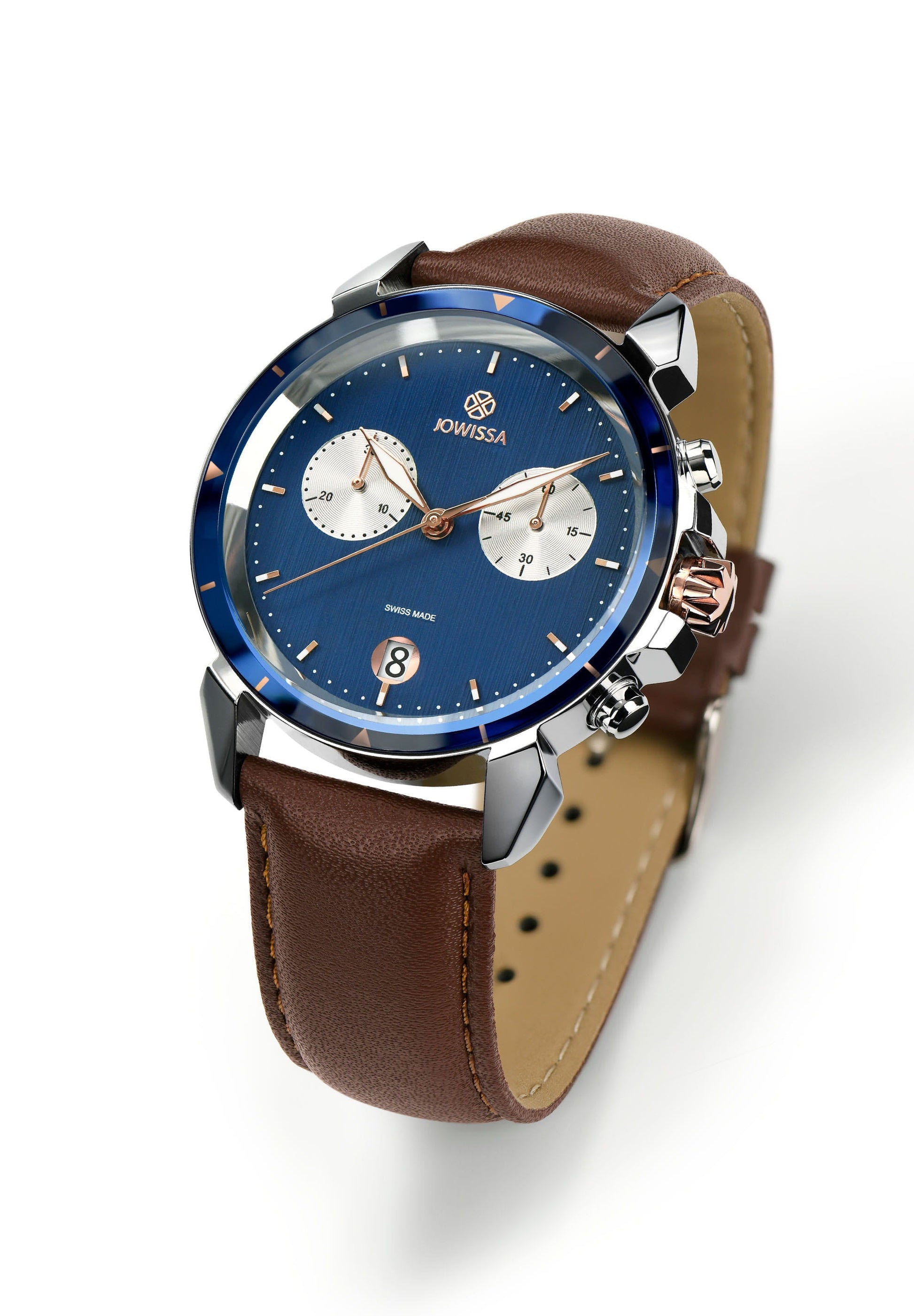 LeWy 6 Swiss Men's Watch J7.018.L, Jowissa, Watches, lewy-6-swiss-mens-watch-j7-018-l-311869035, 2018, 2019, 2020, archived, blue, brown, Calendar, Chronograph, EN Quartz, Flag--Swiss Made, Genuine Leather, Leather, LeWy 6, Luminous Hands, male, order--474, related--J4.238.L, related--J7.016.L, related--J7.017.L, related--J7.019.L, related--J7.022.L, related--J7.034.L, related--J7.105.L, Rose / Blue / Brown, rose gold, Scratch resistant, Second Hand, silver, size--42mm, Stainless Steel, Swiss Men's Watch, s