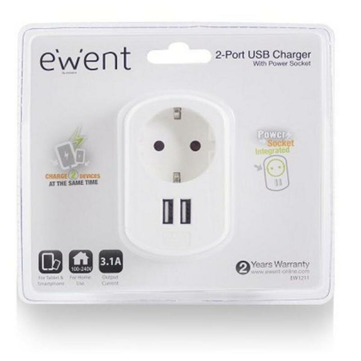 Wall Plug with 2 USB Ports Ewent EW1211 3,1 A, Ewent, Electronics, Mobile communication and accessories, wall-plug-with-2-usb-ports-ewent-ew1211-3-1-a, Brand_Ewent, category-reference-2609, category-reference-2617, category-reference-2937, Condition_NEW, ferretería, networks/wiring, Price_20 - 50, telephones & tablets, travel, RiotNook